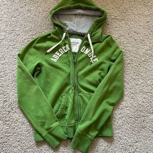 Abercrombie & Fitch Lime Green Zip Hoodie with White Accents